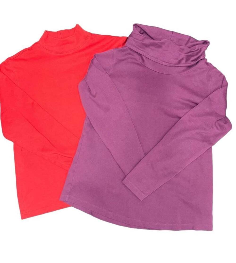 L.L.Bean Mock Turtleneck and Cowl Neck Long Sleeves Size M REG Red/Purple Lot
